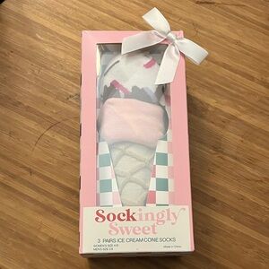 Ice Cream Cone Socks - Pink and White